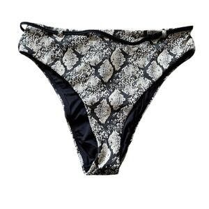 Andie Riviera High Waisted Swim Bikini Bottom Snakeskin Grey Black Large‎ NWT